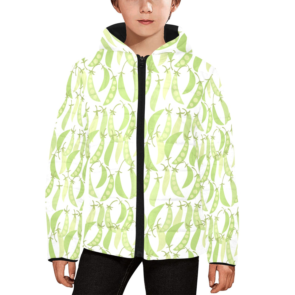 Green Peas Pattern Print Design 03 Kids' Boys' Girls' Padded Hooded Jacket