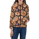 Pumpkin flowers spiderweb Halloween theme Women's Padded Hooded Jacket