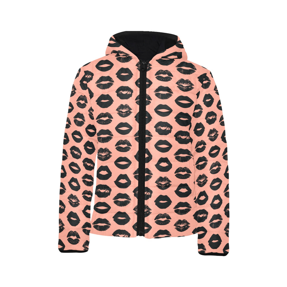 Lips Pattern Print Design 02 Kids' Boys' Girls' Padded Hooded Jacket