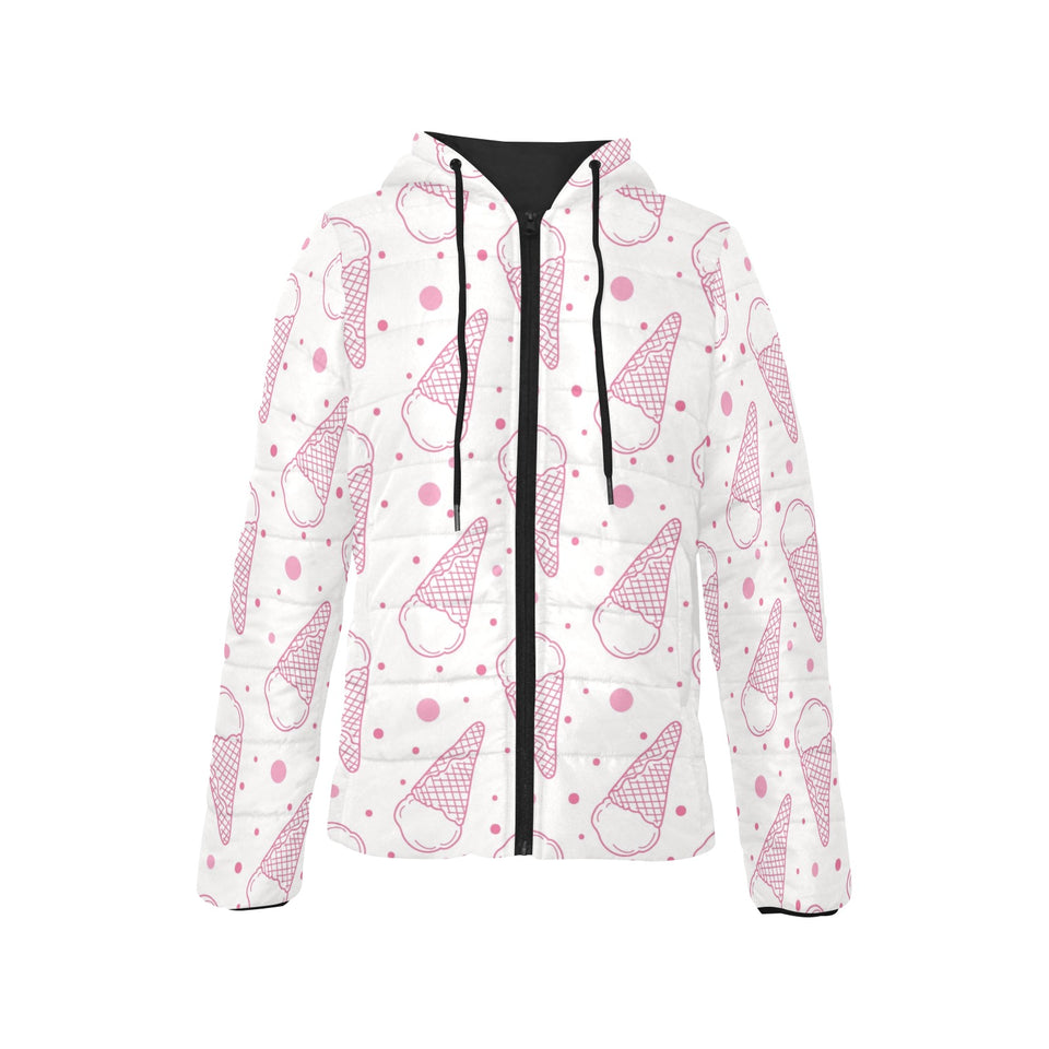 Hand drawn ice cream pattern Women's Padded Hooded Jacket