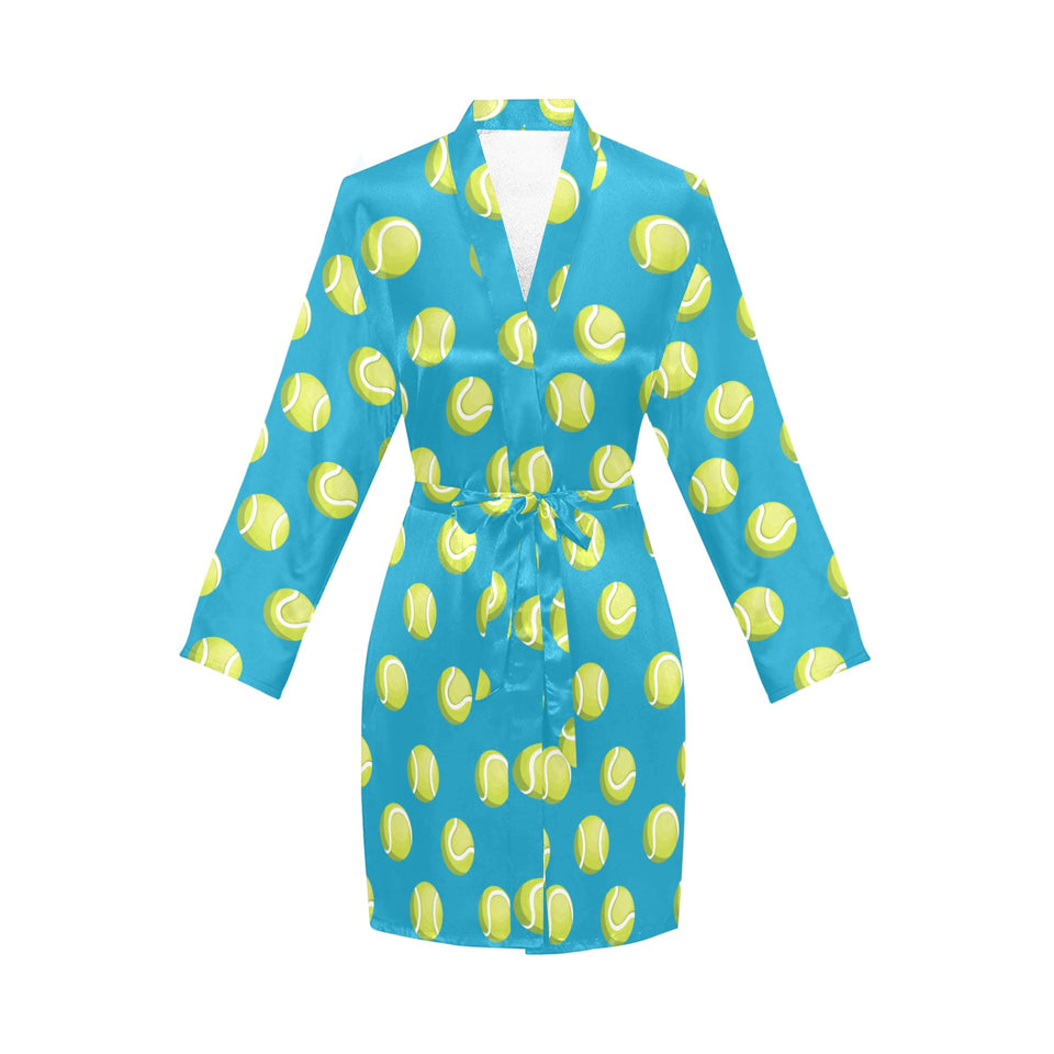 Tennis Pattern Print Design 05 Women's Long Sleeve Belted Night Robe