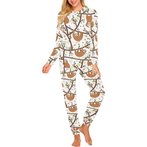 Sloths hanging on the tree pattern Women's All Over Print Pajama Set