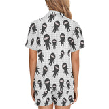 Ninja pattern plaid background Women's V-Neck Short Pajama Set