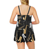 saxophone design pattern Chest Sexy Pleated Two Piece Swim Dress