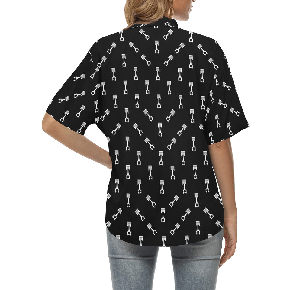 Engine Piston Black Theme Pattern Print Design 03 Women's All Over Print Hawaiian Shirt
