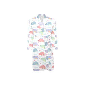 Hippopotamus Pattern Print Design 03 Men's Long Sleeve Belted Night Robe