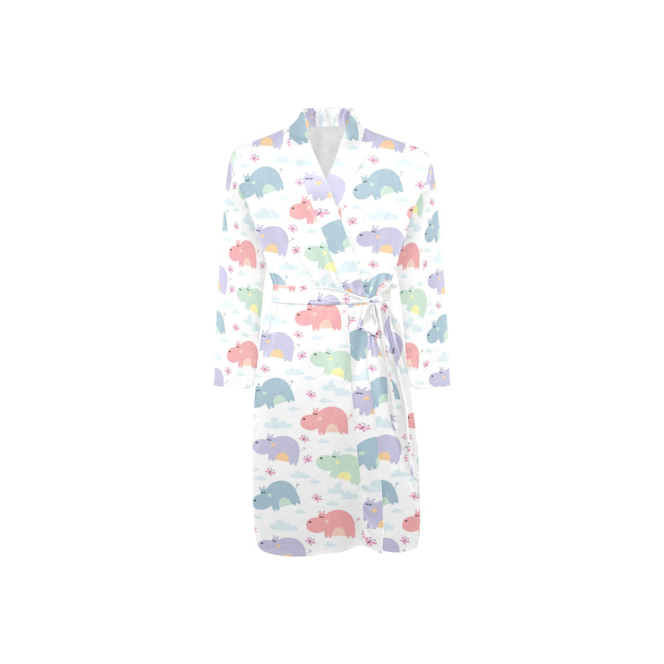 Hippopotamus Pattern Print Design 03 Men's Long Sleeve Belted Night Robe