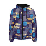 Blue japanese pattern cloud wave flower Men's Padded Hooded Jacket