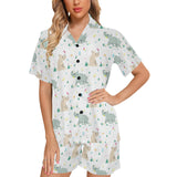 Cute Rhino pattern Women's V-Neck Short Pajama Set