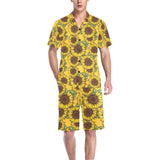 Sunflower pattern Men's V-Neck Short Pajama Set