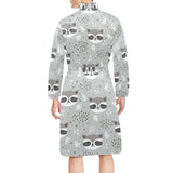 Cute raccoons leaves dot Men's Long Sleeve Belted Night Robe