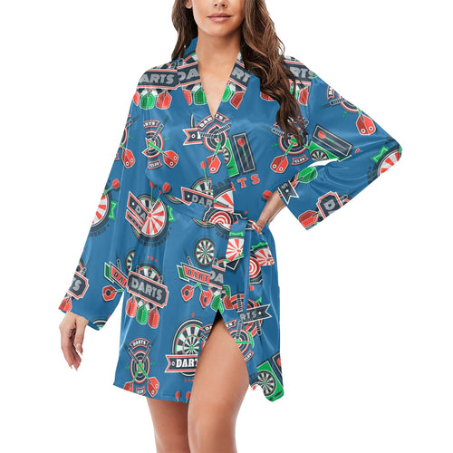 Darts Pattern Print Design 02 Women's Long Sleeve Belted Night Robe