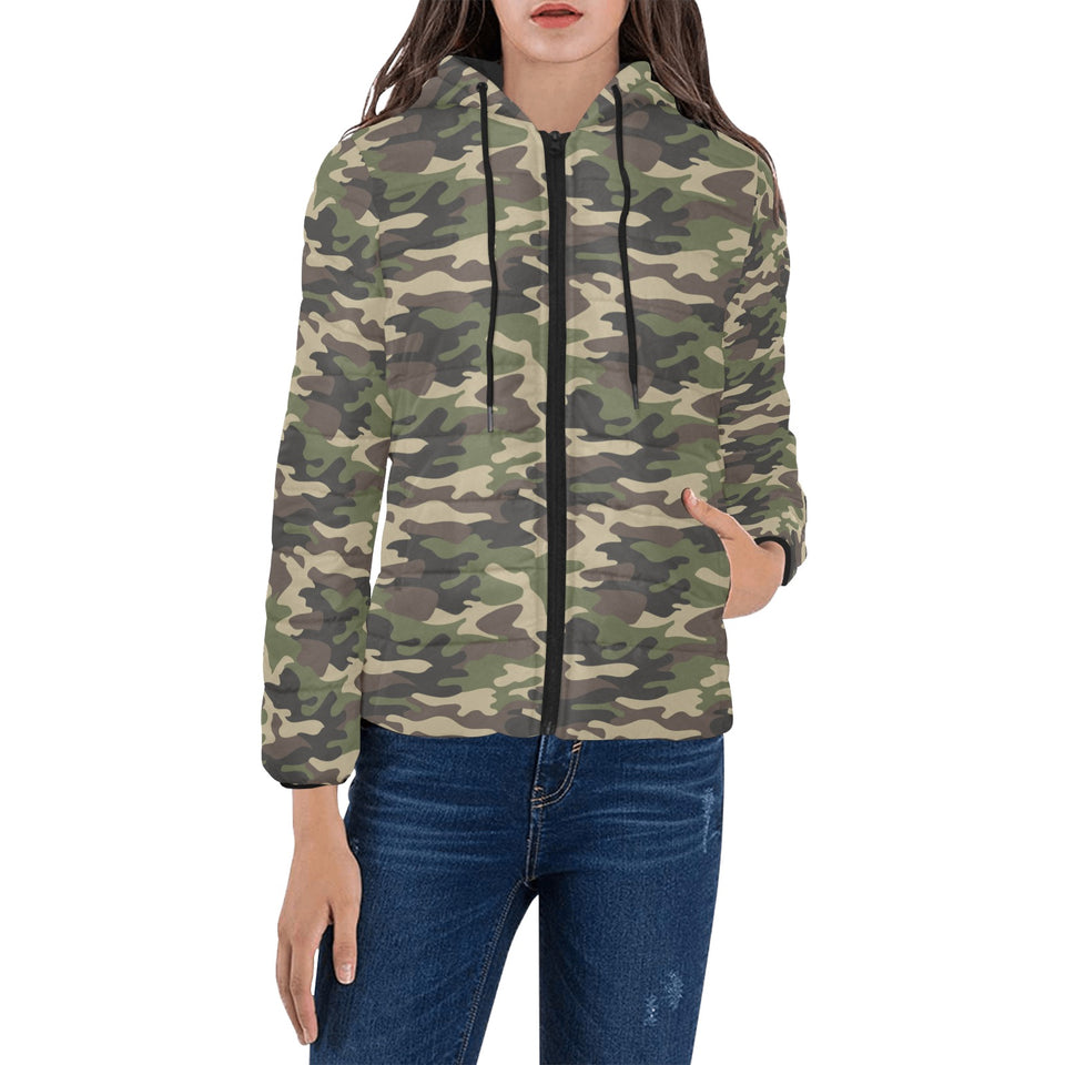 Dark Green camouflage pattern Women's Padded Hooded Jacket