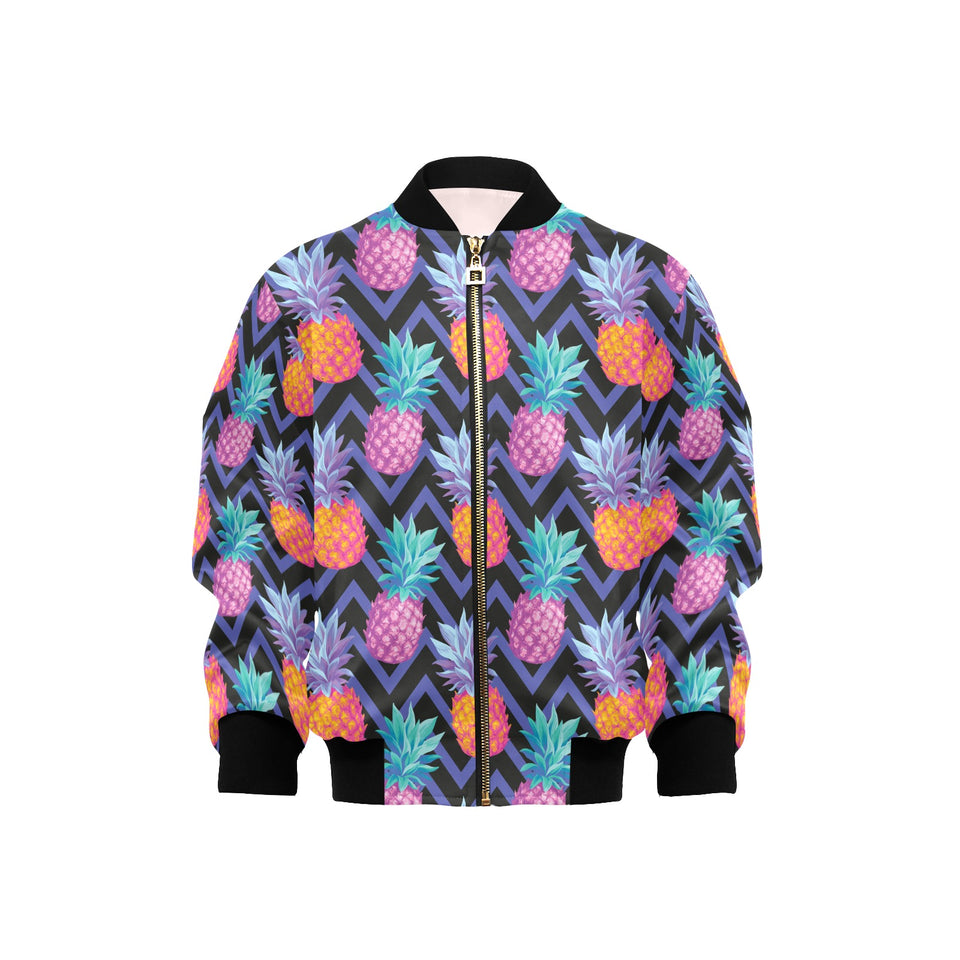 Pineapples pattern zigzag background Kids' Boys' Girls' Bomber Jacket