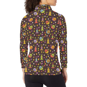 Snail Pattern Print Design 02 Women's Long Sleeve Polo Shirt