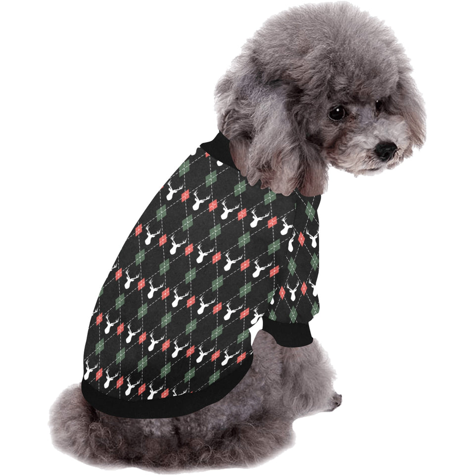 Deer Christmas new year pattern argyle All Over Print Pet Dog Round Neck Fuzzy Shirt