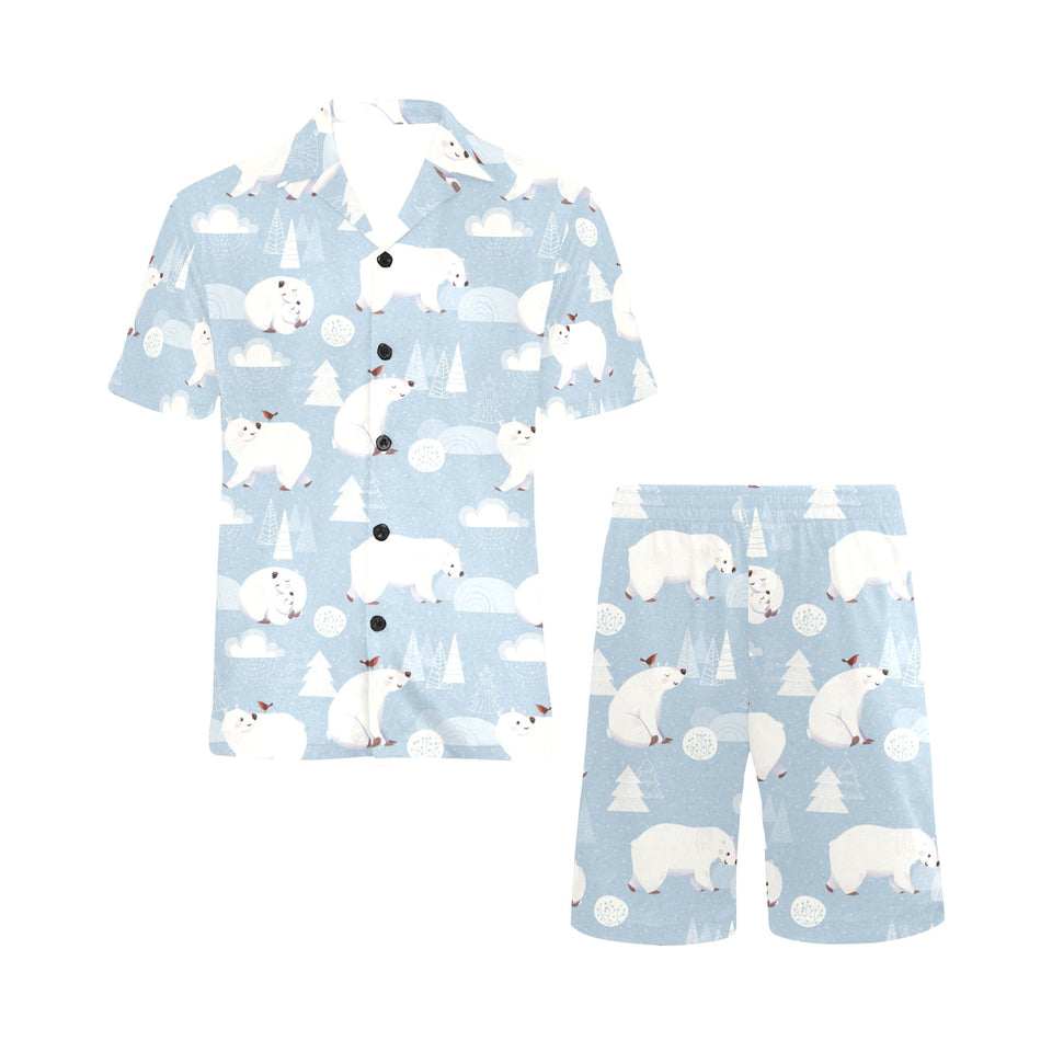 Cute polar bears Christmas decoration pattern Men's V-Neck Short Pajama Set