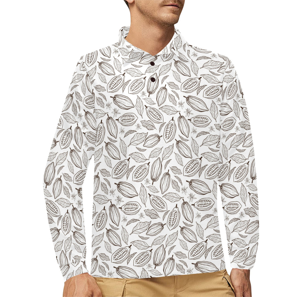 cacao beans leaves pattern Men's Long Sleeve Polo Shirt