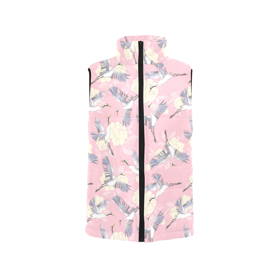 Japanese crane rose pattern Women's Padded Vest