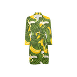 Banana Palm Leaves pattern Men's Long Sleeve Belted Night Robe