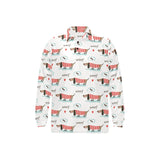 Cute dachshund bone pattern Men's Long Sleeve Polo Shirt