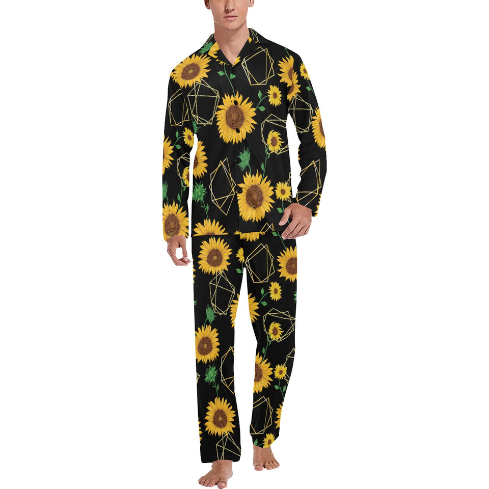 sunflower golden polygonal shapes Men's Long Pajama Set