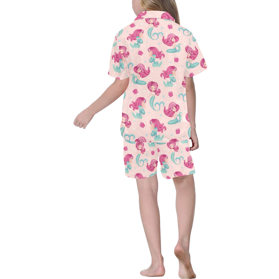 Cute little mermaid pattern Kids' Boys' Girls' V-Neck Short Pajama Set