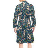 Raccoon tropical leaves pattern Men's Long Sleeve Belted Night Robe