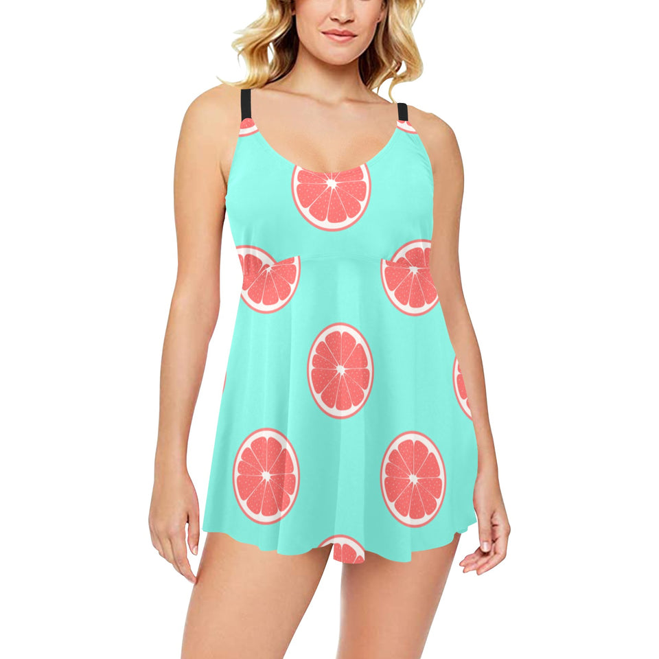 Grapefruit green background Chest Sexy Pleated Two Piece Swim Dress