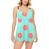 Grapefruit green background Chest Sexy Pleated Two Piece Swim Dress