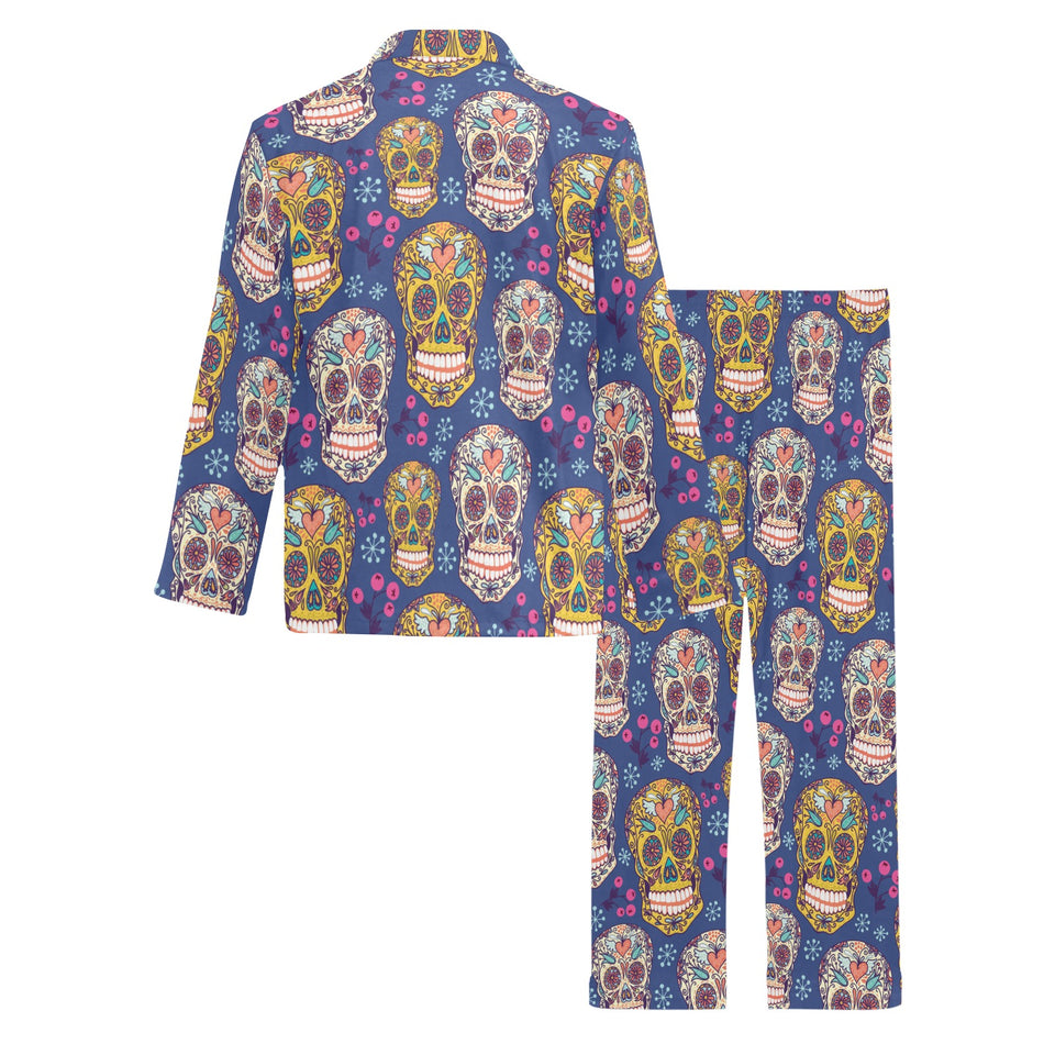 Sugar skull flower pattern Men's Long Pajama Set