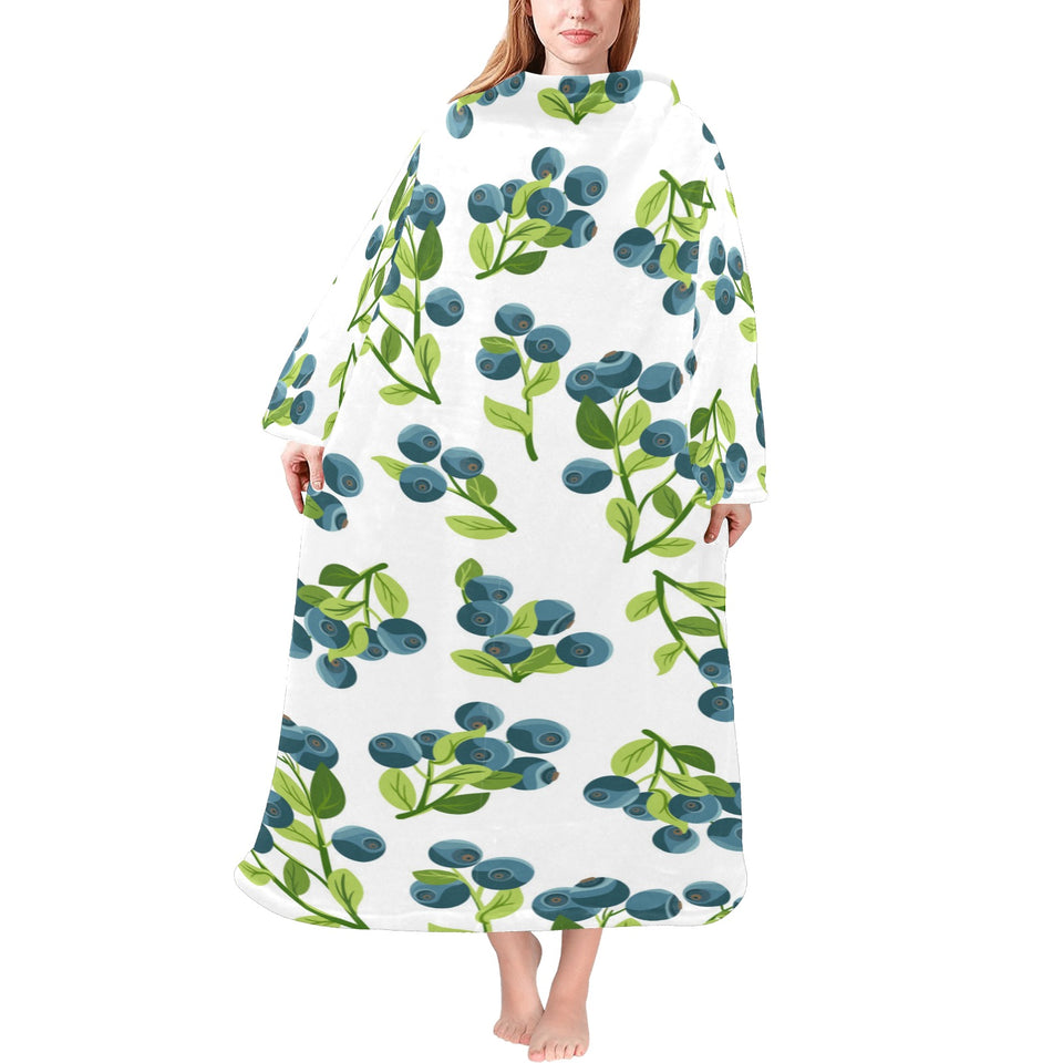 blueberry white background Blanket Robe with Sleeves