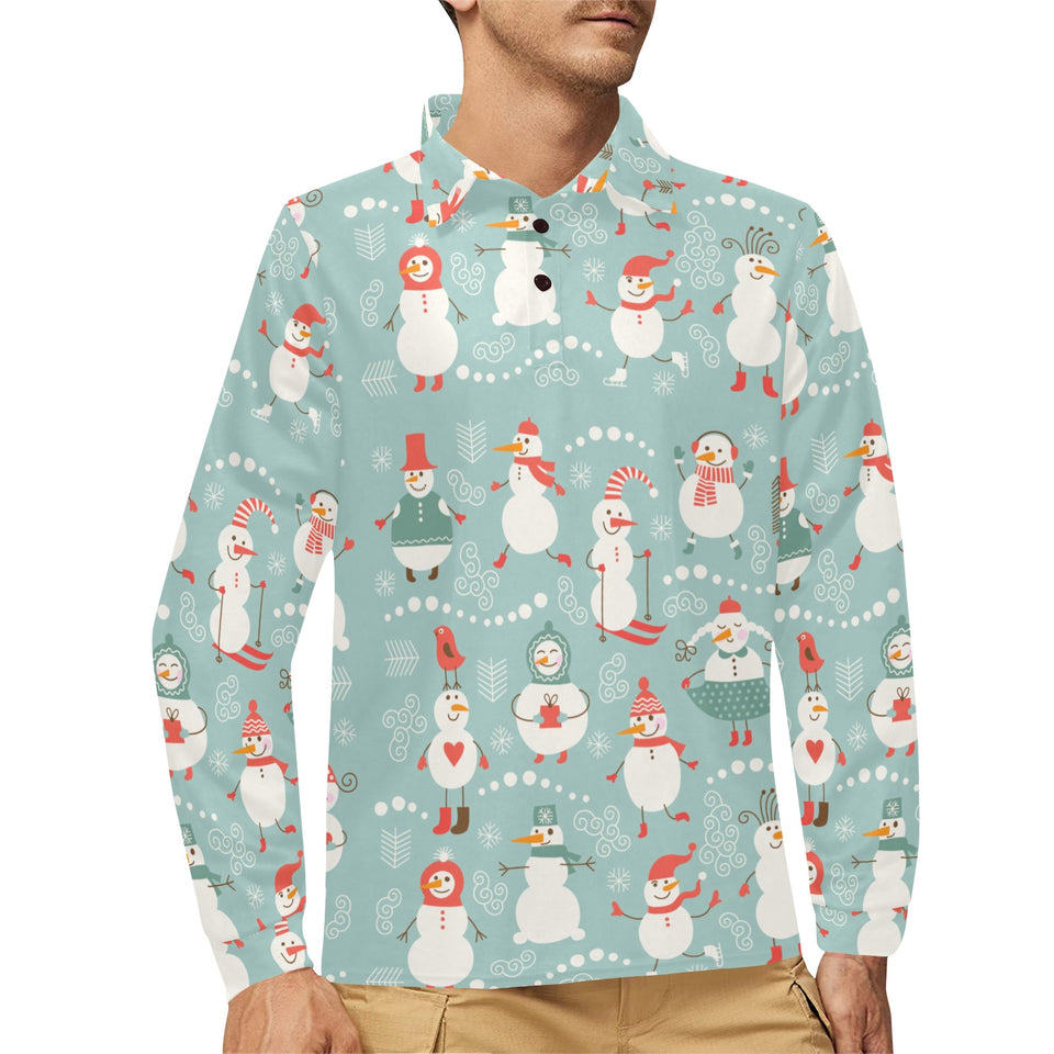 Cute snowman pattern Men's Long Sleeve Polo Shirt