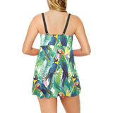 Colorful parrot exotic flower leaves Chest Sexy Pleated Two Piece Swim Dress