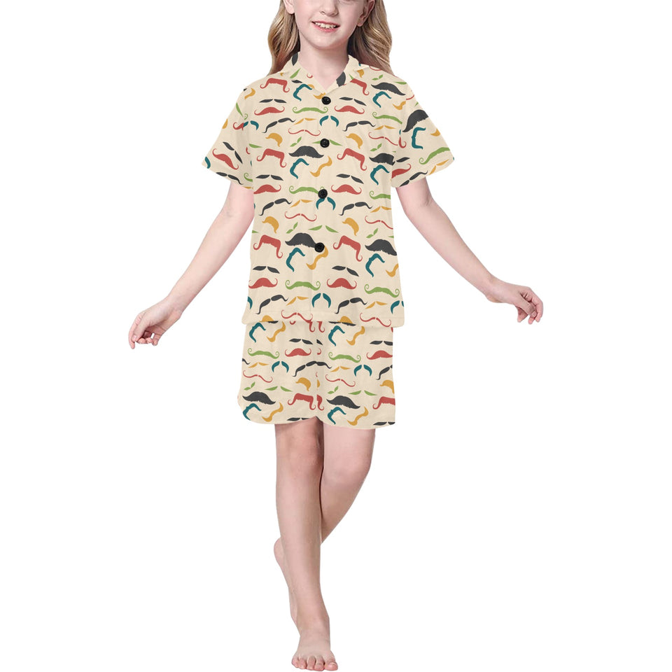 Mustache Beard Pattern Print Design 03 Kids' Boys' Girls' V-Neck Short Pajama Set