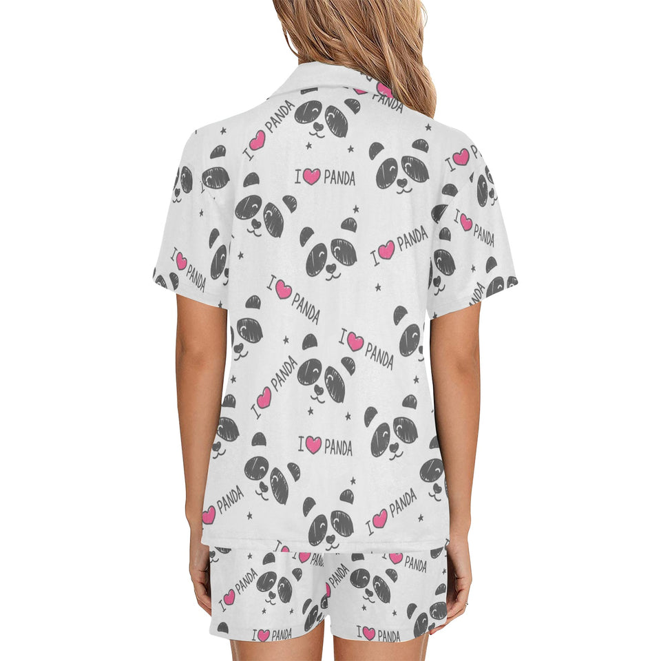 Hand Drawn faces of pandas pattern Women's V-Neck Short Pajama Set