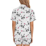 Hand Drawn faces of pandas pattern Women's V-Neck Short Pajama Set