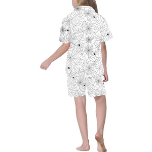 Spider web cobweb pattern white background Kids' Boys' Girls' V-Neck Short Pajama Set