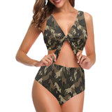 Horse Camouflage Pattern Chest Bowknot High Waisted Bikini Swimsuit