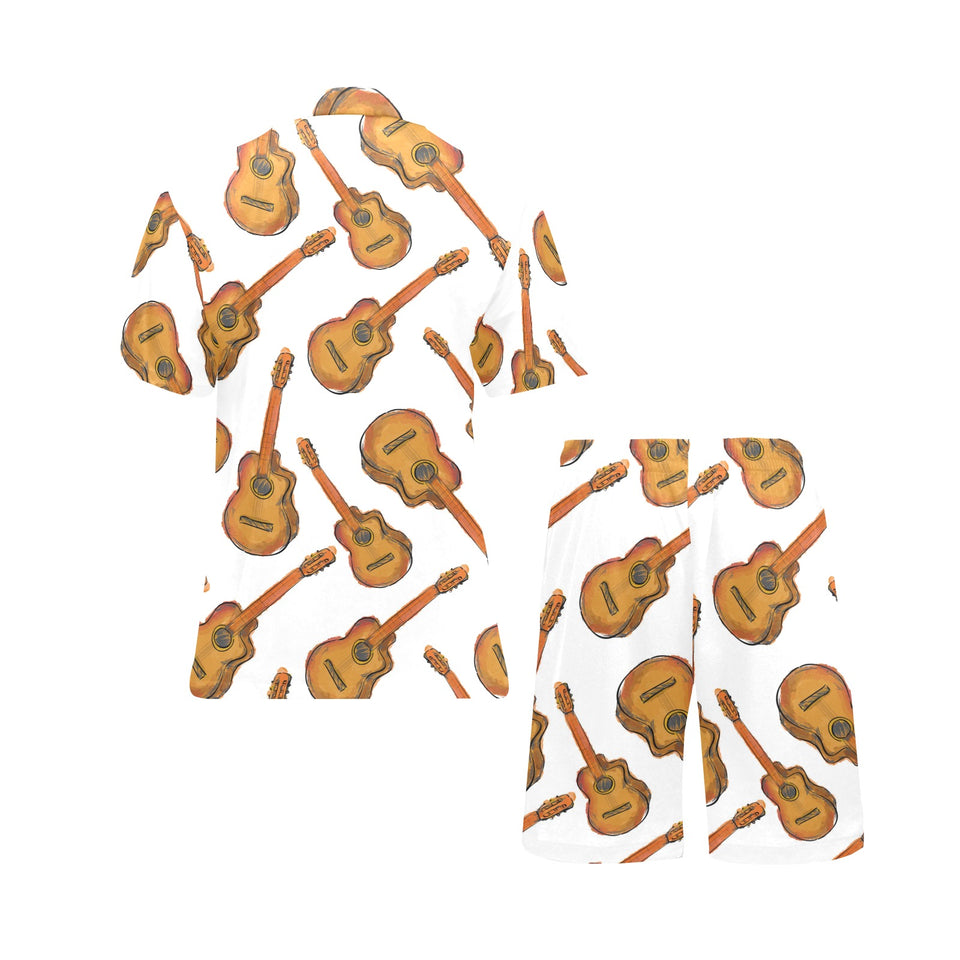 Paint Guitar Pattern Men's V-Neck Short Pajama Set