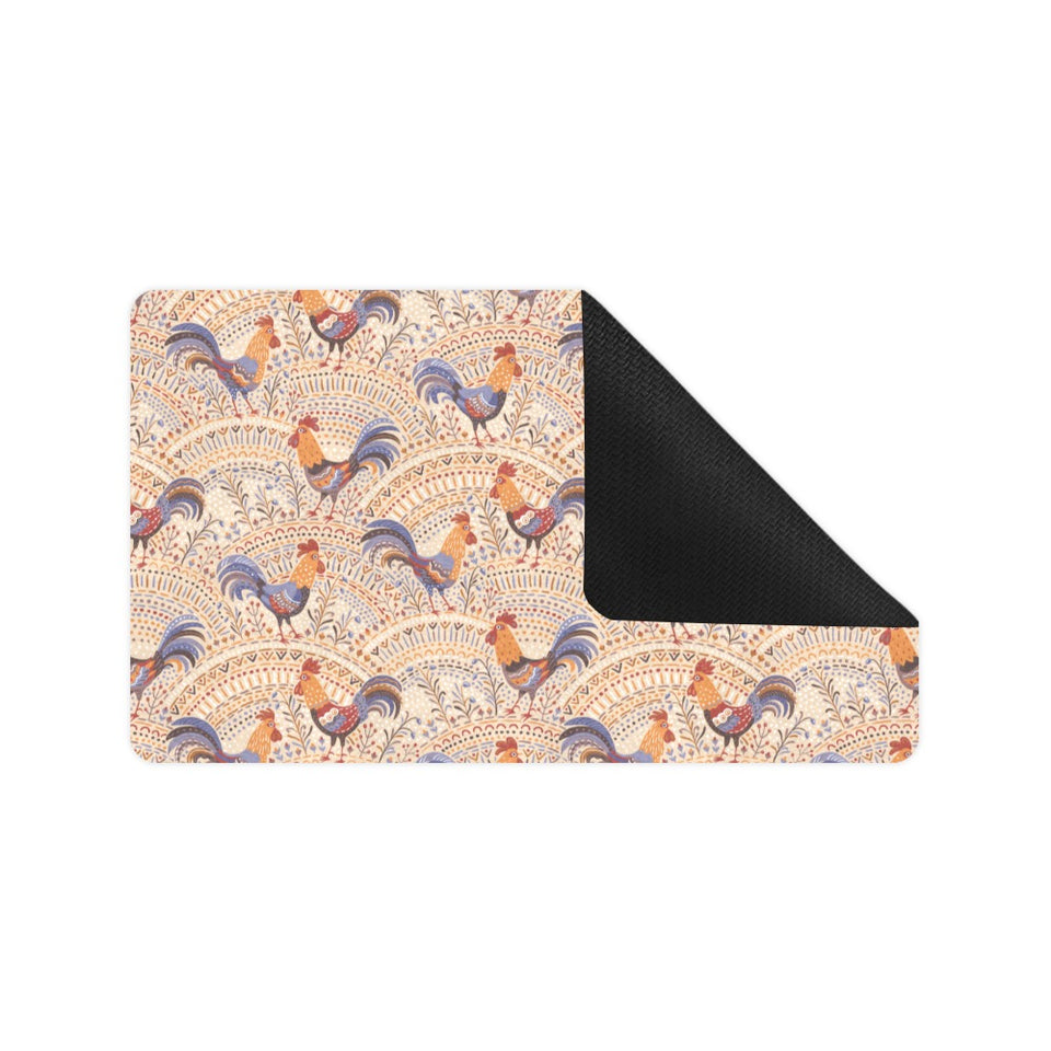 Cute rooster chicken cock floral ornament backgrou Doormat