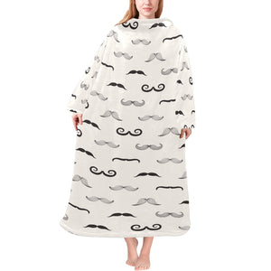 Mustache Beard Pattern Print Design 05 Blanket Robe with Sleeves
