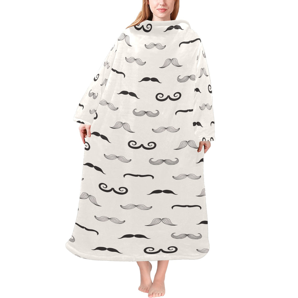 Mustache Beard Pattern Print Design 05 Blanket Robe with Sleeves