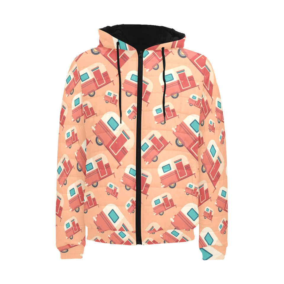 Camper Van Pattern Print Design 03 Men's Padded Hooded Jacket