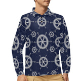 nautical steering wheel design pattern Men's Long Sleeve Polo Shirt