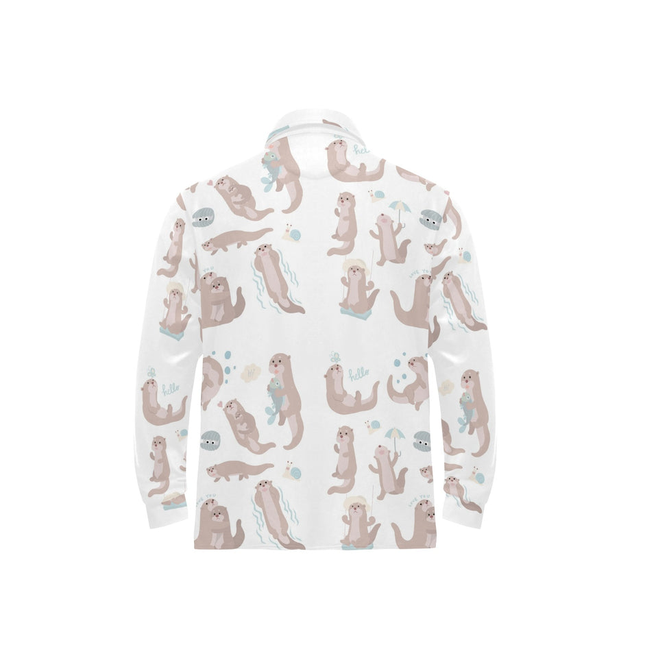 Cute sea otters pattern Men's Long Sleeve Polo Shirt