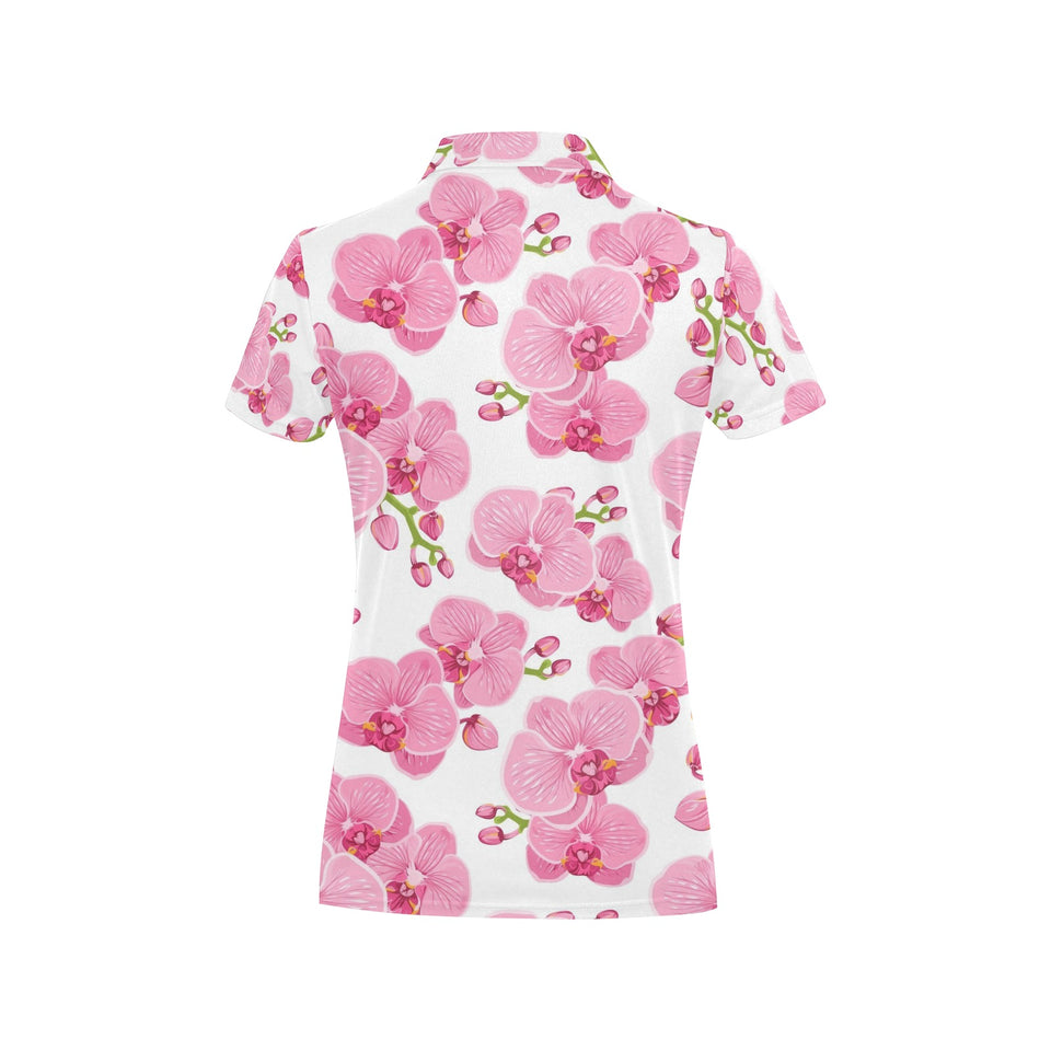 pink purple orchid pattern background Women's All Over Print Polo Shirt