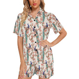 Peacock tropical flower pattern Women's V-Neck Short Pajama Set