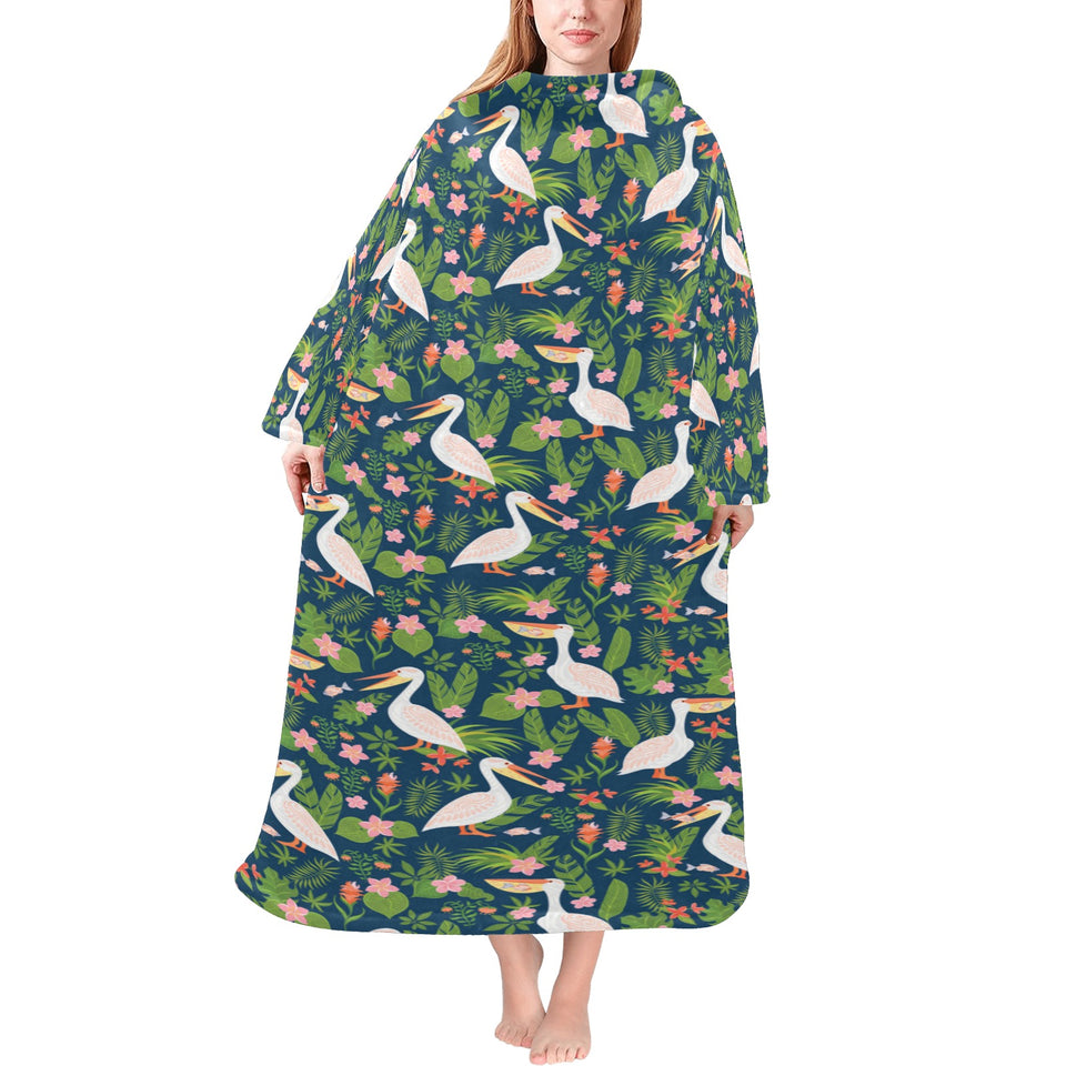 Pelican Pattern Print Design 05 Blanket Robe with Sleeves