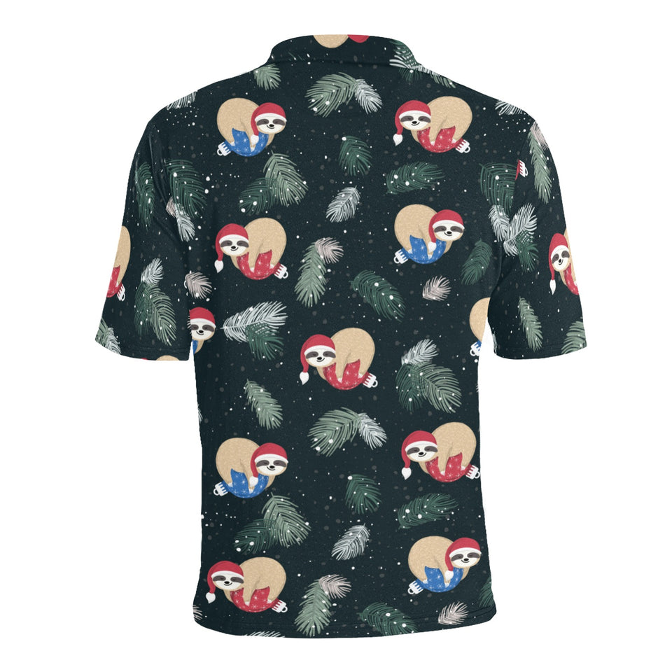 Cute sloths sleeping christmas ball santa hat patt Men's All Over Print Polo Shirt